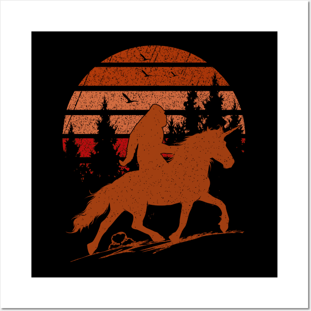 Retro Bigfoot riding unicorn Wall Art by Tesszero